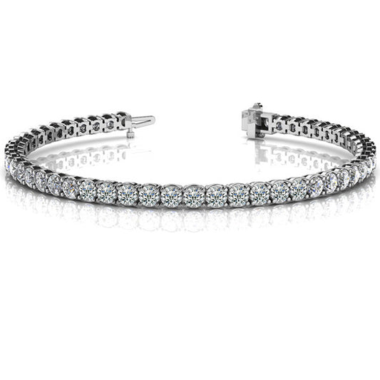 This Bracelet is available in 14K White Gold. There are a total of 45 stones. There are Round with a total carat weight of 9 set in a  setting.