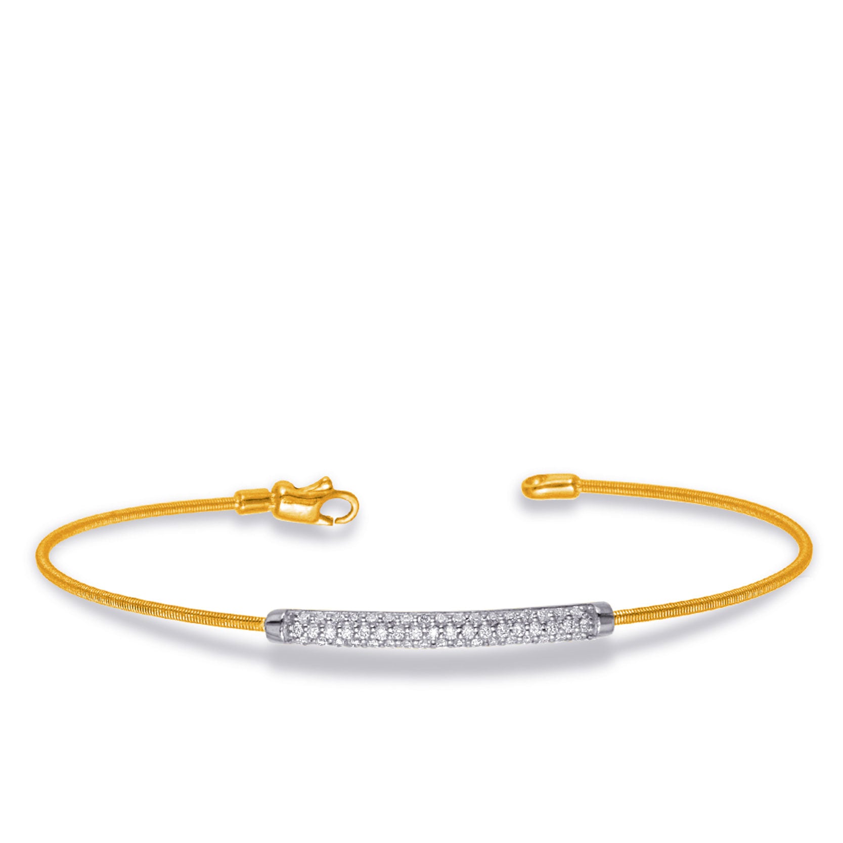 This Bracelet is available in 14K Yellow & White Gold. There are a total of 52 stones. There are Round with a total carat weight of 0.32 set in a  setting.