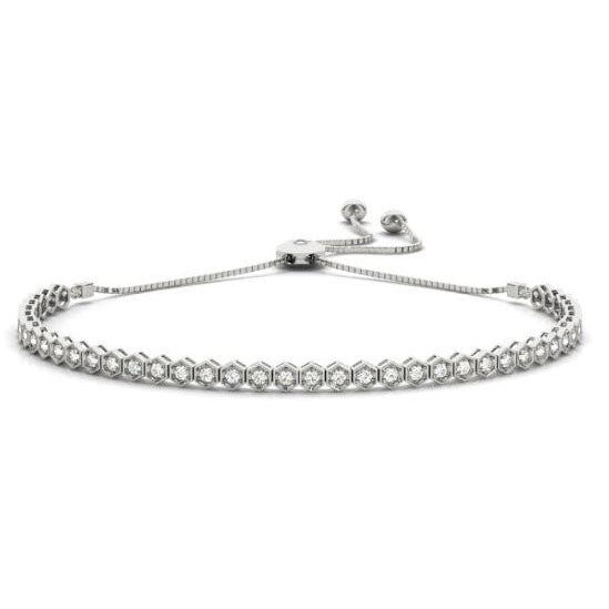 This Bracelet is available in 14K White Gold. There are a total of 49 stones. There are Round with a total carat weight of 1.43 set in a  setting.