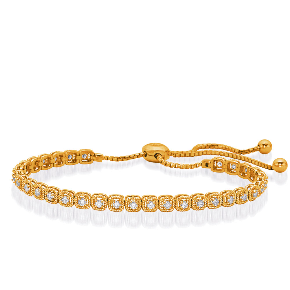This Bracelet is available in 14K Yellow Gold. There are a total of 37 stones. There are Round with a total carat weight of 0.79 set in a  setting.