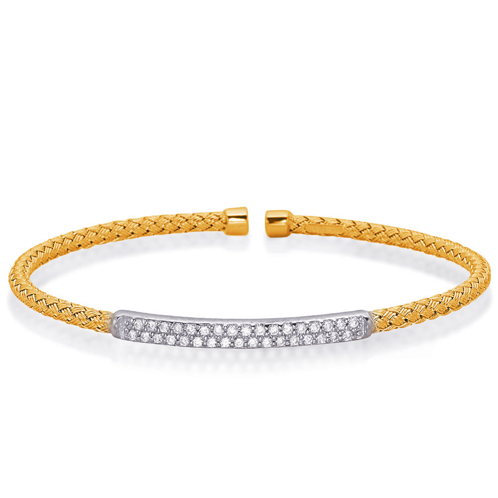 This Bracelet is available in 14K Yellow & White Gold. There are a total of 34 stones. There are Round with a total carat weight of 0.45 set in a  setting.