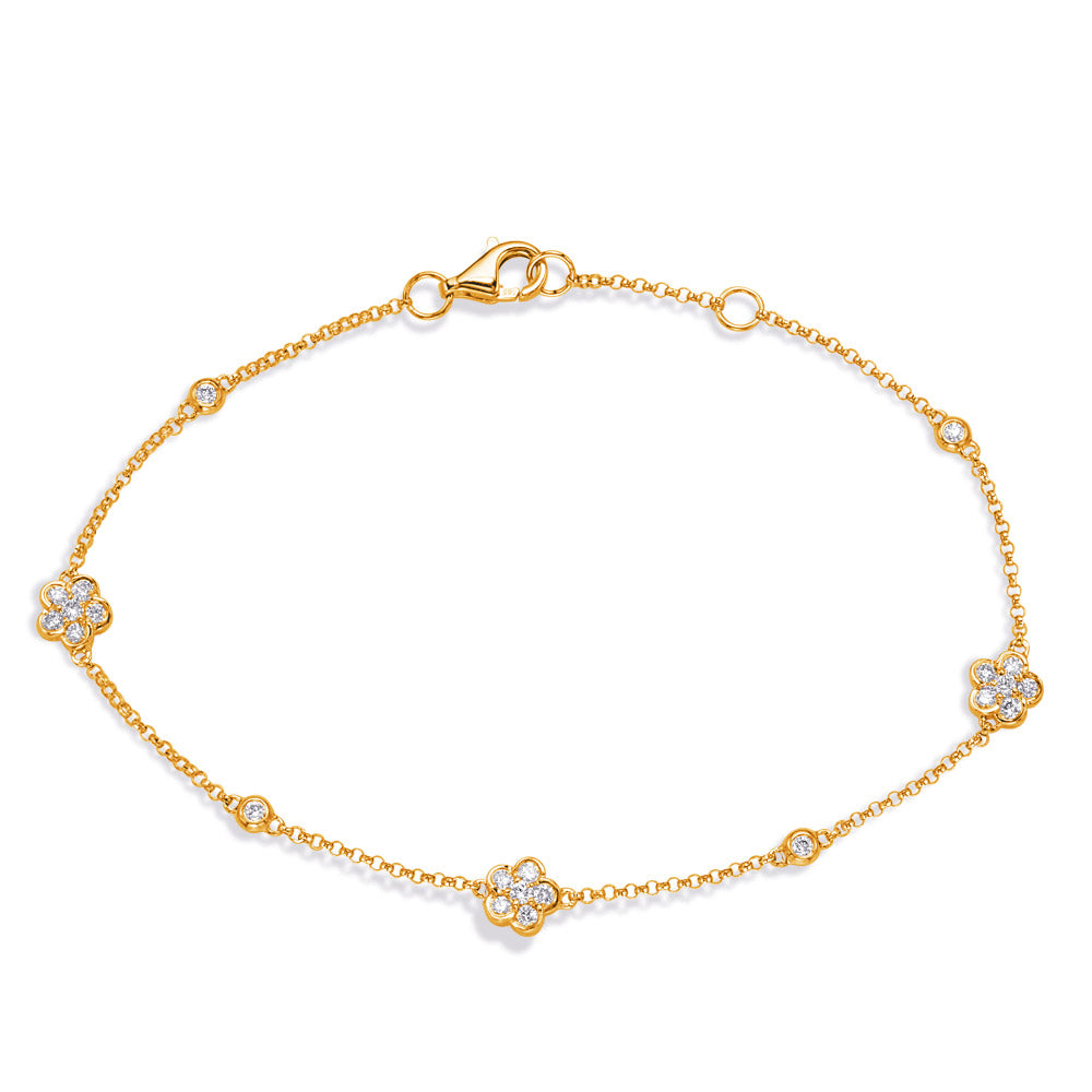 This Bracelet is available in 14K Yellow Gold. There are a total of 22 stones. There are Round with a total carat weight of 0.34 set in a Bezel Set|Prong Set setting.