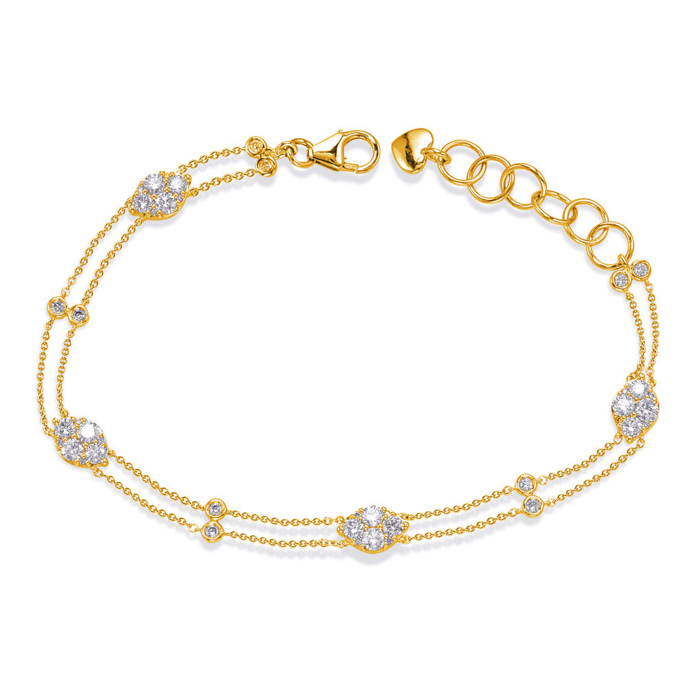 This Bracelet is available in 14K Yellow Gold. There are a total of 42 stones. There are Round with a total carat weight of 0.97 set in a Bezel Set|Prong Set setting.