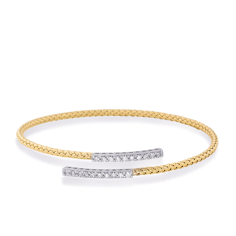 This Bracelet is available in 14K Yellow & White Gold. There are a total of 20 stones. There are Round with a total carat weight of 0.59 set in a  setting.