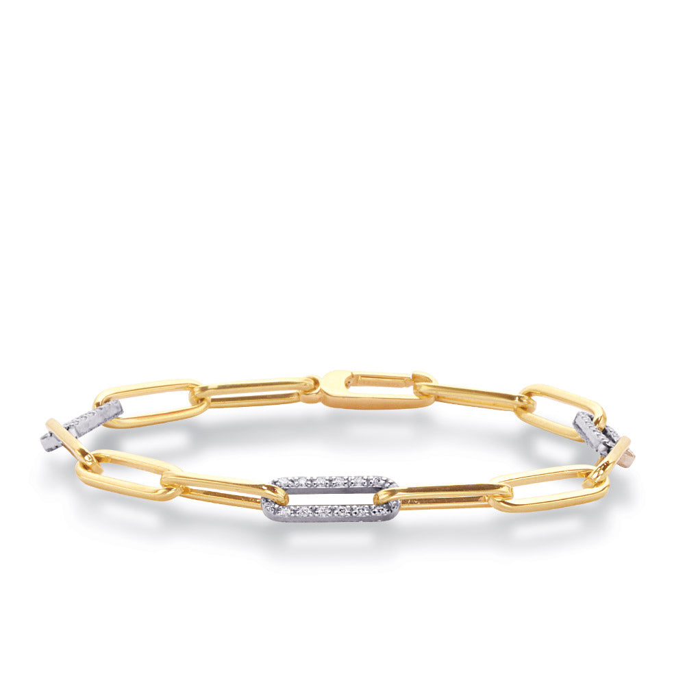 This Bracelet is available in 14K Yellow & White Gold. There are a total of 96 stones. There are Round with a total carat weight of 0.75 set in a Micro Prong setting.