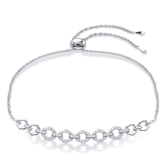 This Bracelet is available in 14K White Gold. There are a total of 80 stones. There are Round with a total carat weight of 0.3 set in a Prong Set setting.