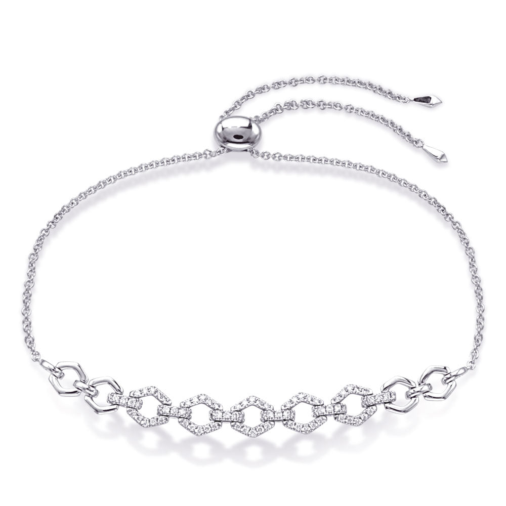 This Bracelet is available in 14K White Gold. There are a total of 80 stones. There are Round with a total carat weight of 0.3 set in a Prong Set setting.