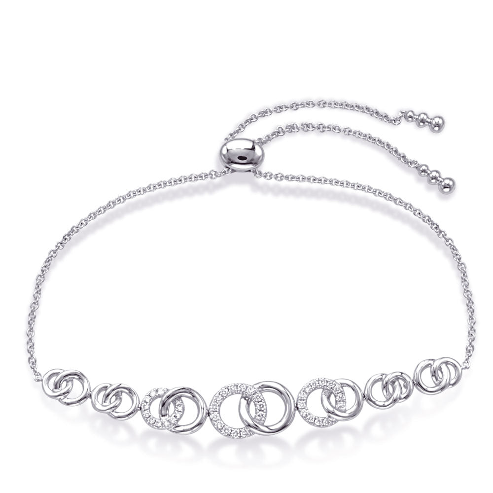 This Bracelet is available in 14K White Gold. There are a total of 39 stones. There are Round with a total carat weight of 0.24 set in a Micro Prong setting.