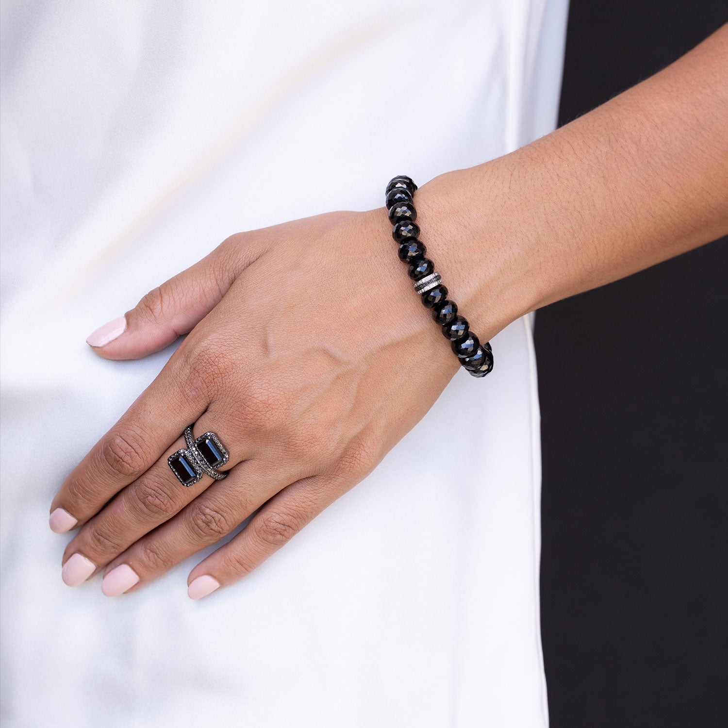 Spinel Bead Bracelet with Silver & Black Diamond Rondelle Cluster - 10mm BB003845