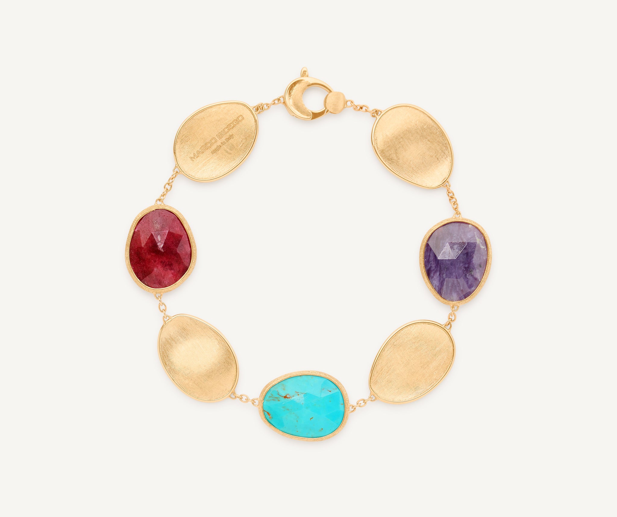18K Yellow Gold Bracelet with Thulite, Turquoise and Charoite