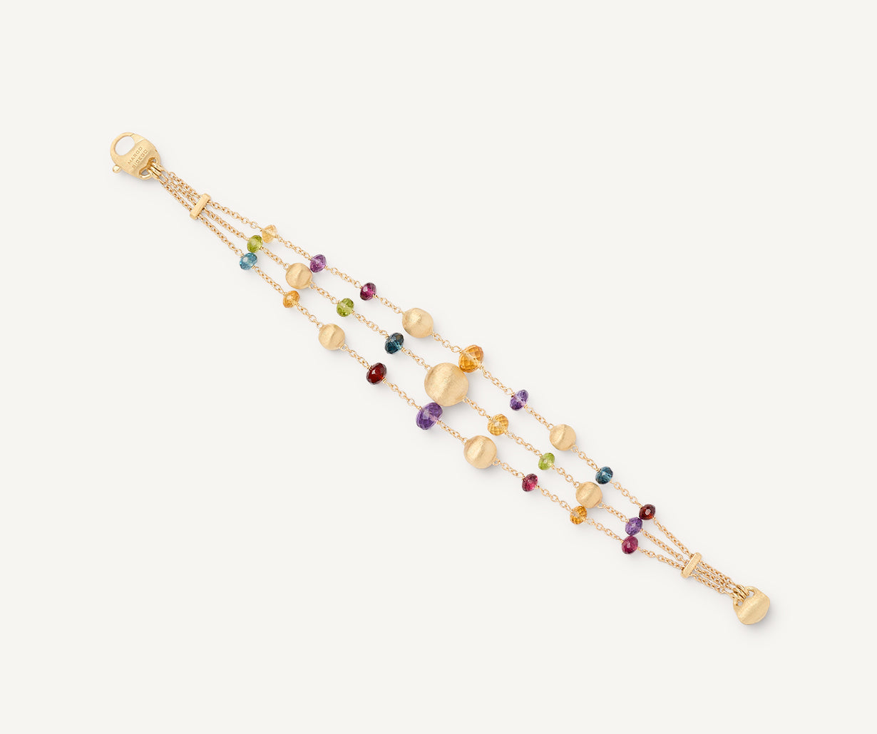 18kt yellow gold mixed gemstone three-strand bracelet