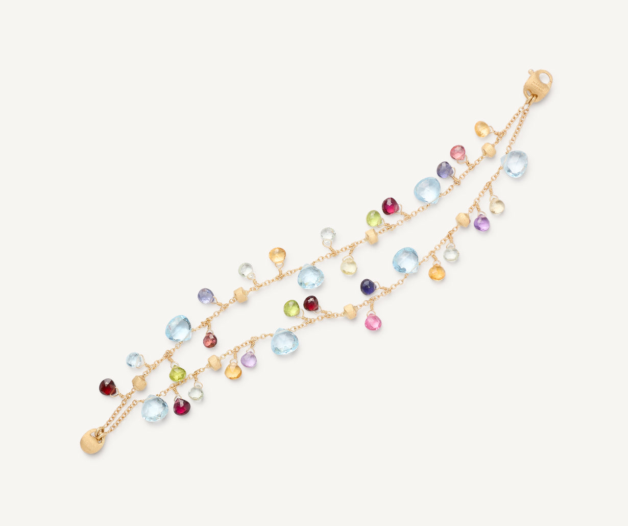 Two-strand bracelet with multicoloured gemstones