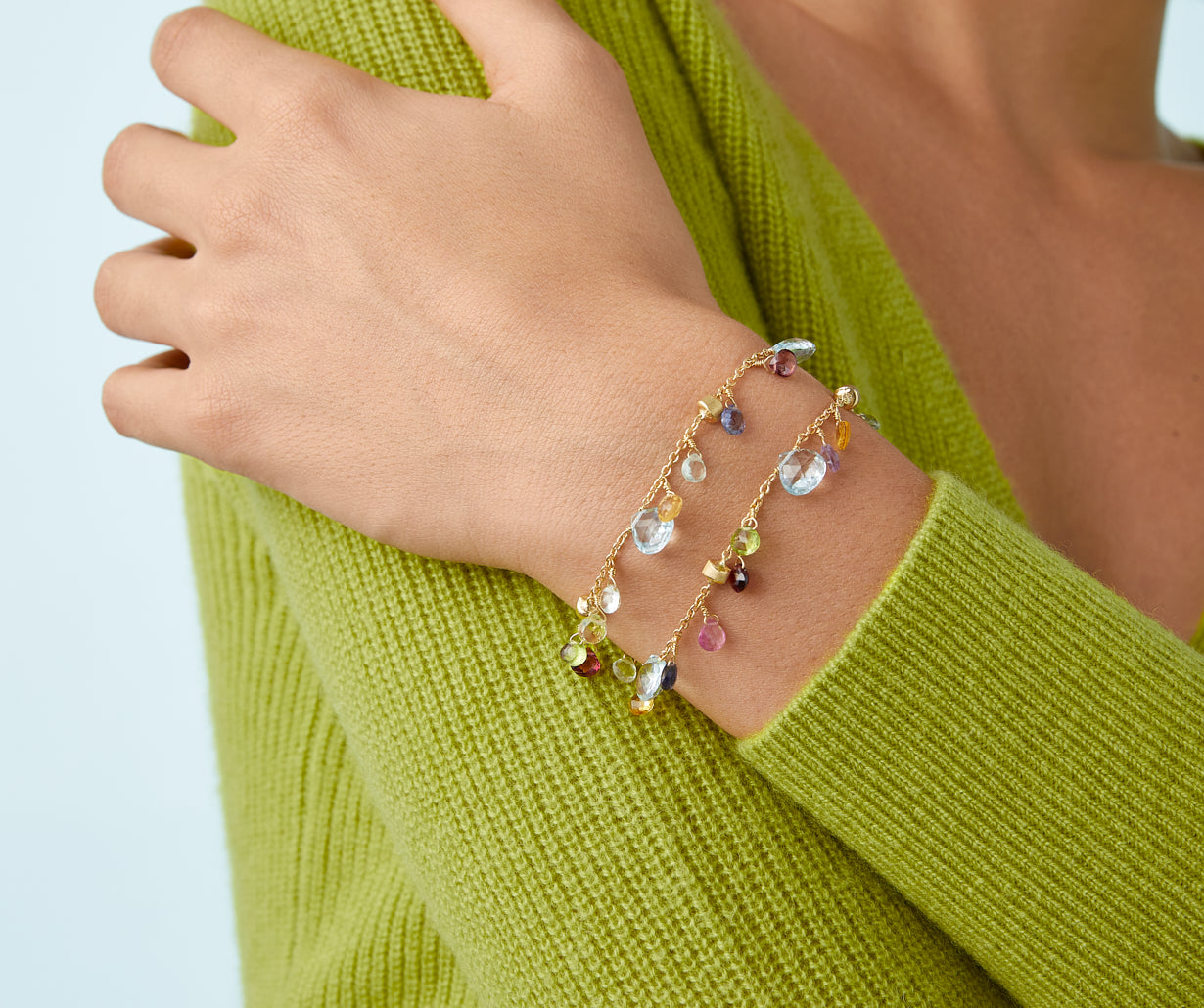 Two-strand bracelet with multicoloured gemstones