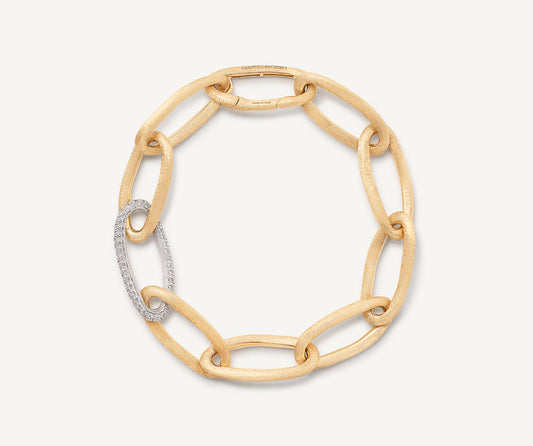 18kt yellow gold elongated link bracelet with pav�� diamond link