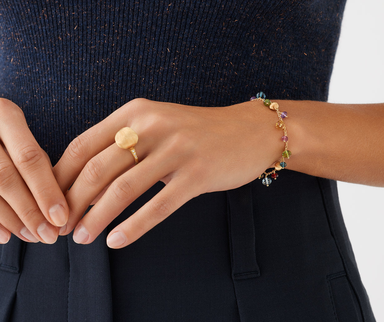18kt yellow gold single-strand mixed gemstone bracelet