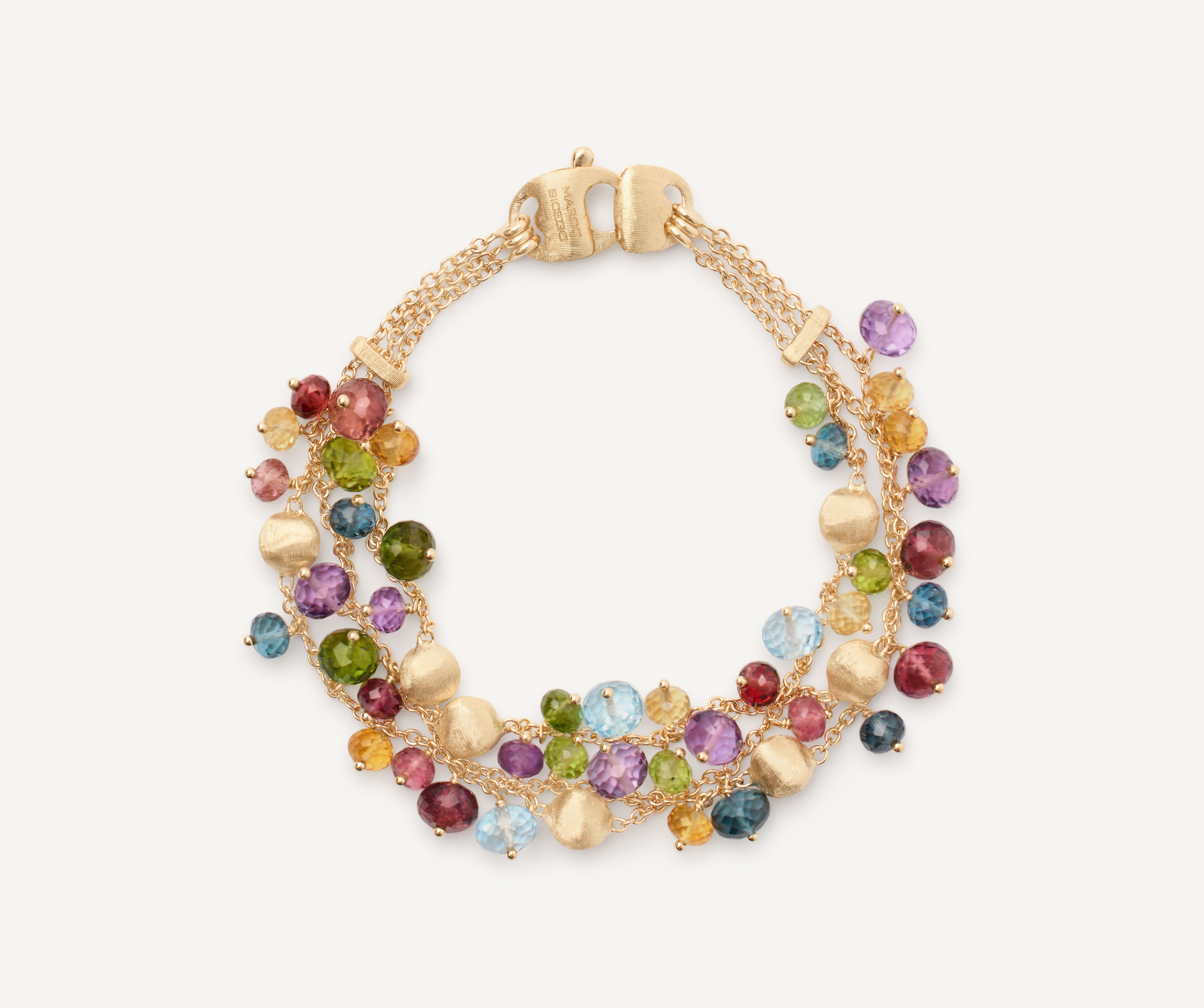 18kt yellow gold three-strand mixed gemstone bracelet