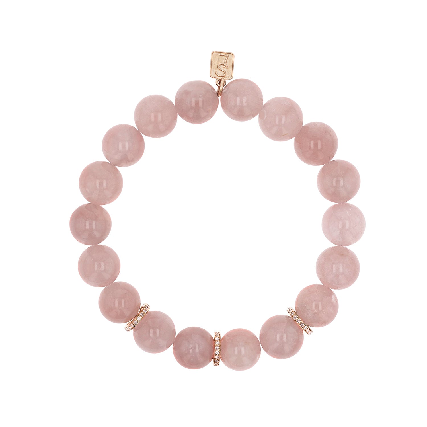 14k Rose Quartz Bracelet with 3 Diamond Rondelles - 10mm BG001168