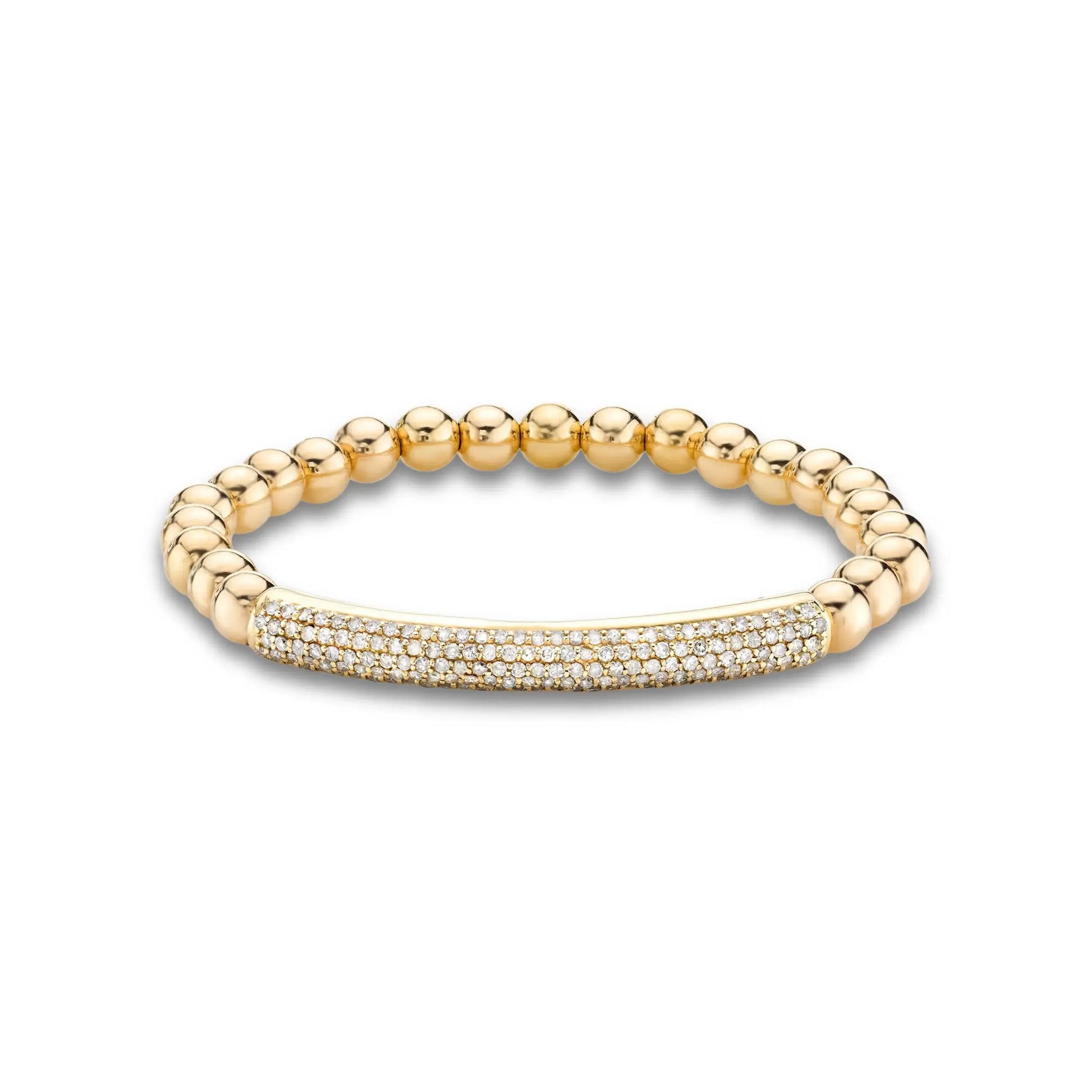 Gold Diamond Bar Bali Bead Bracelet