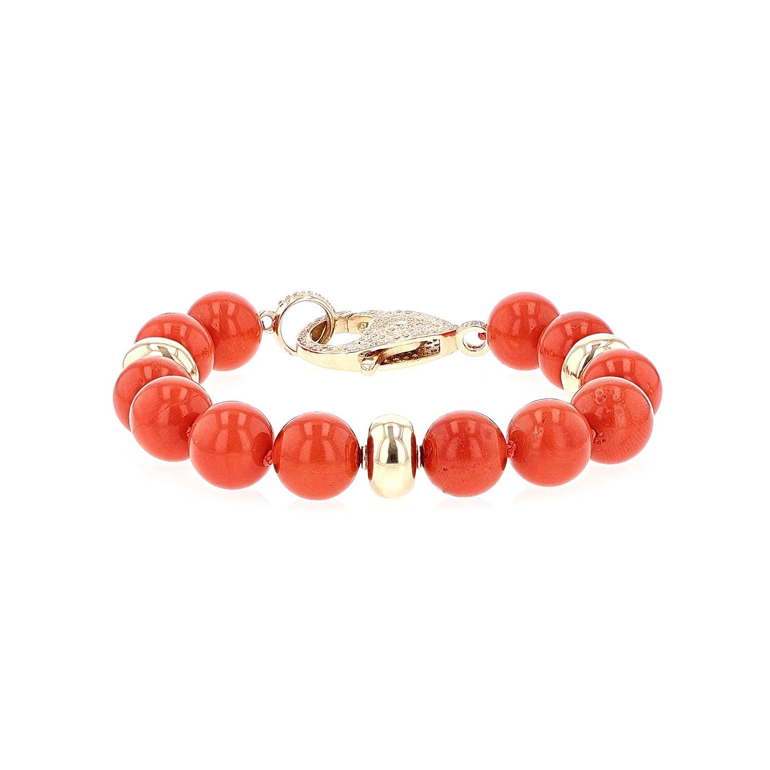 Italian Red Coral Knotted Bead Bracelet with 14K Gold Beads  BG000795 - TBird