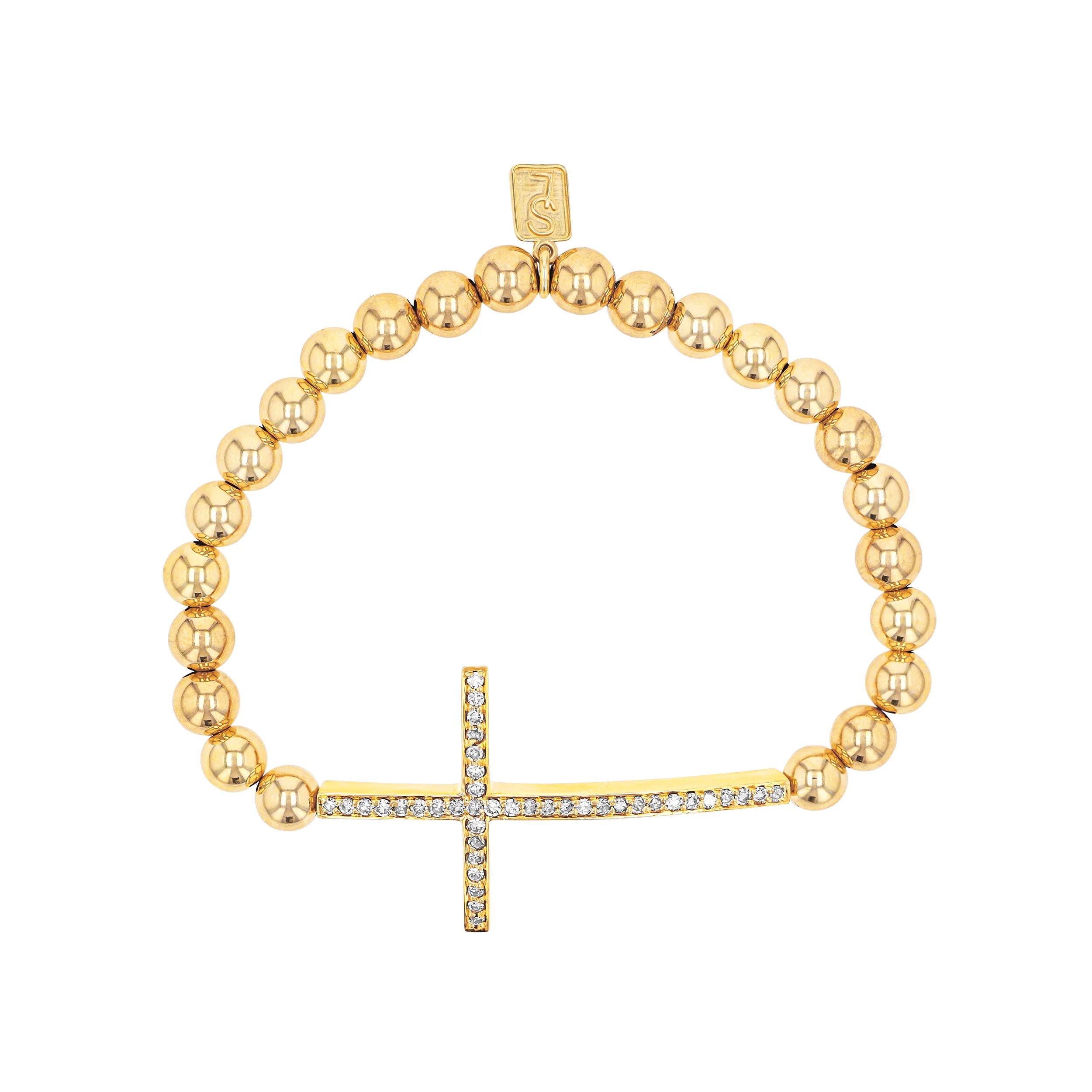 14k Gold Bali Beaded Bracelet with Diamond Cross BG000815