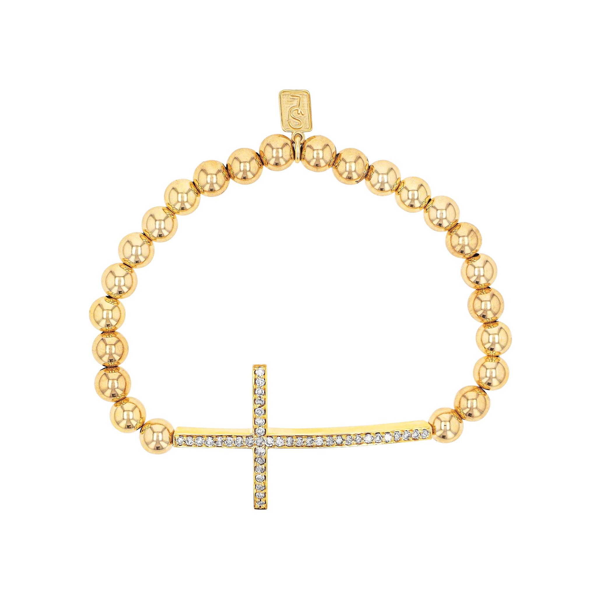 14k Gold Bali Beaded Bracelet with Diamond Cross BG000815