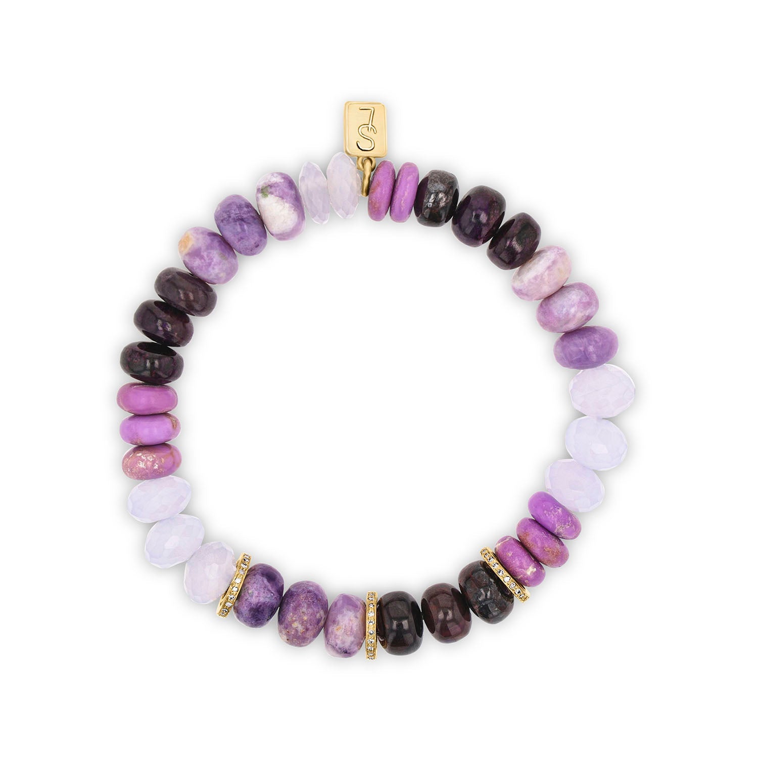 14k Purple Mixed Gemstone Bracelet with Diamond Rondelles BG001017