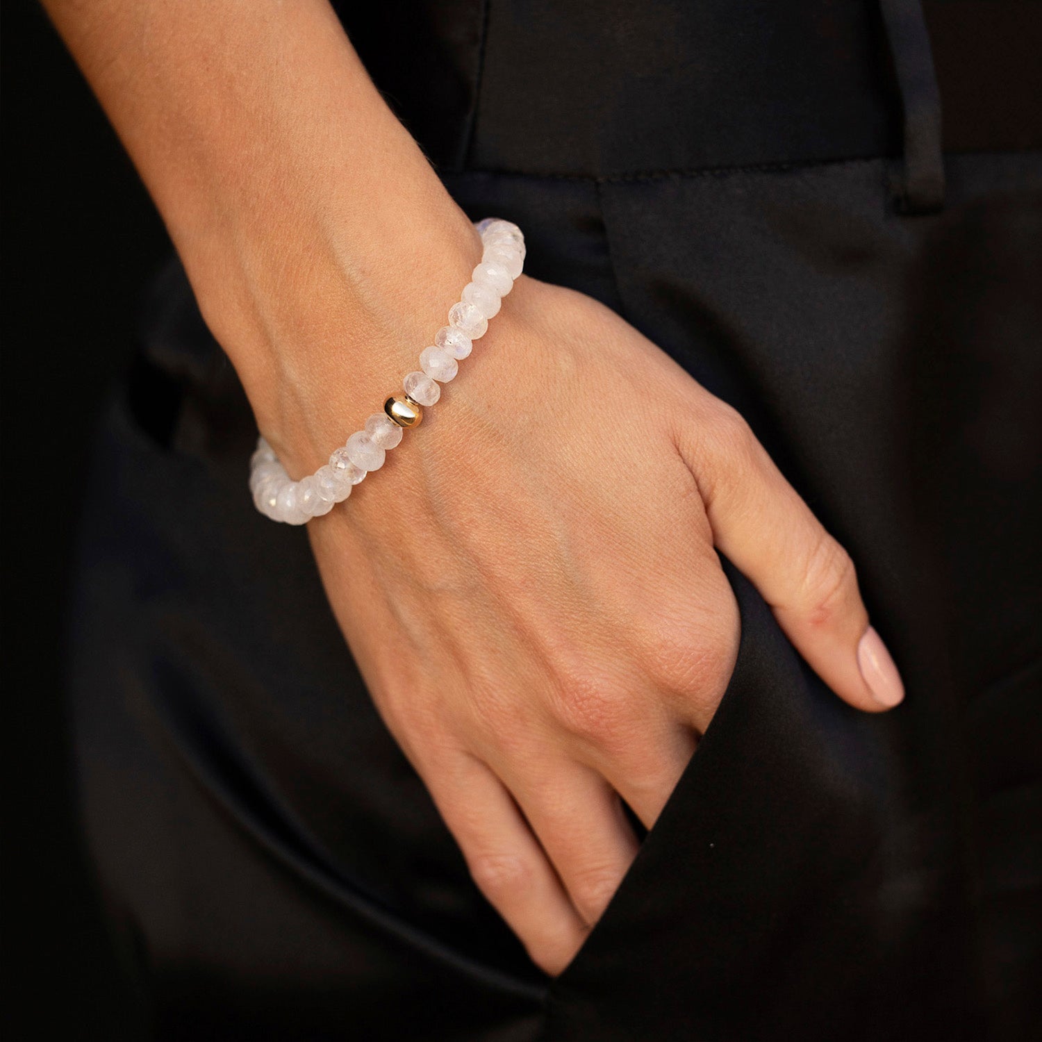 14k Moonstone Bracelet with 14k Smooth Rondelle - 8mm BG001038