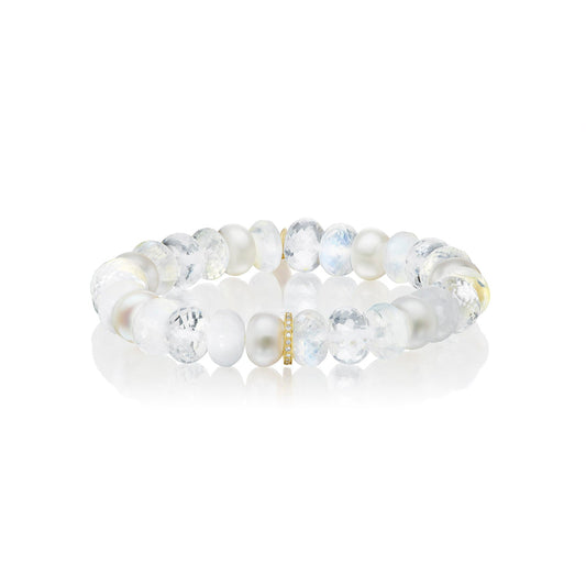 14k White Mix Gemstone Bracelet with Diamond Rondelle - 10mm