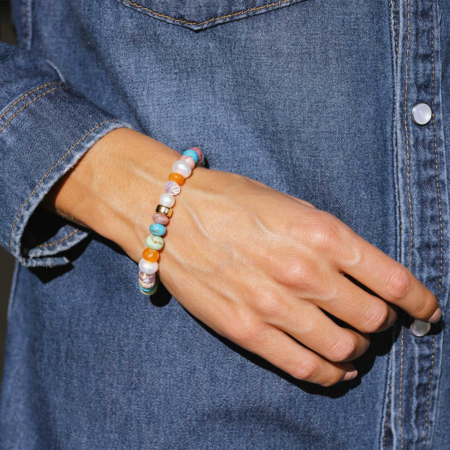 14k California Days Mix Gemstone and Pearl Bracelet with Rondelle BG001048