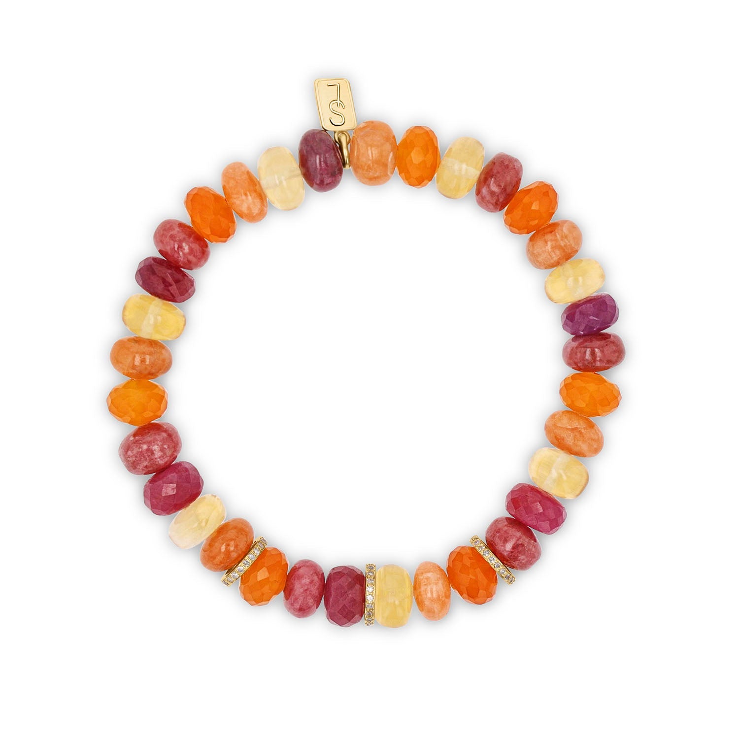14k Sunset Mix Gemstone Bracelet with Diamond Rondelles BG001053