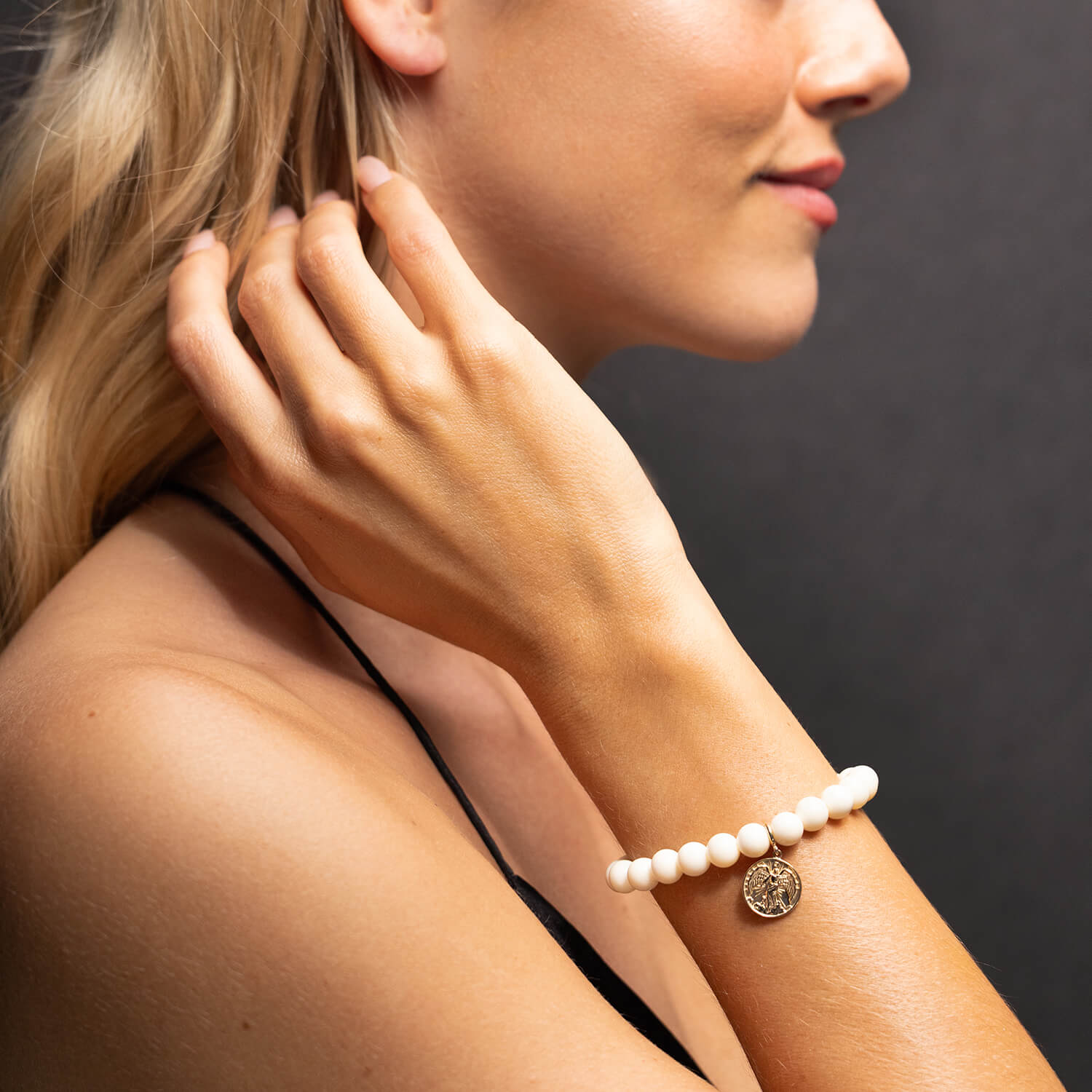 14k Bone Bracelet with Guardian Angel Charm - 8mm BG001138