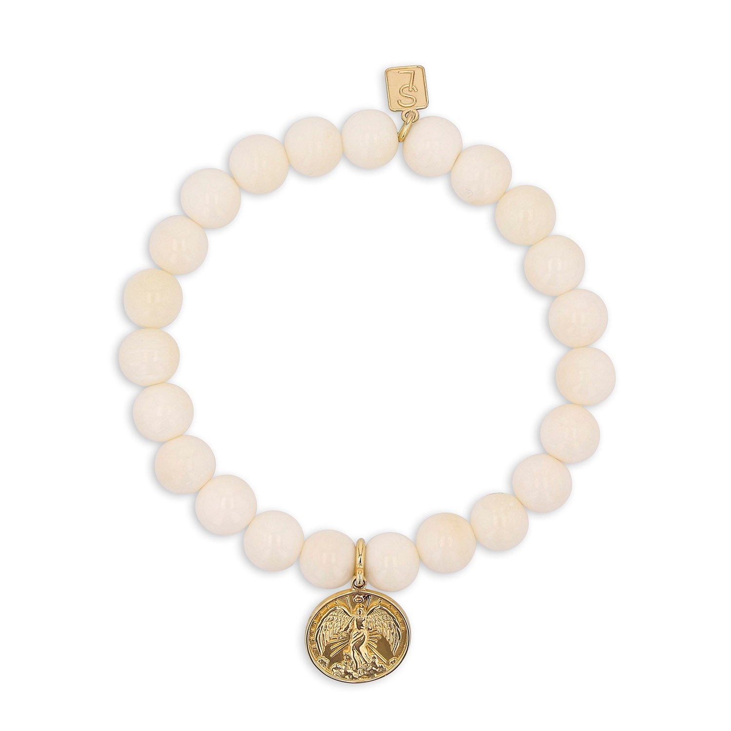 14k Bone Bracelet with Guardian Angel Charm - 8mm