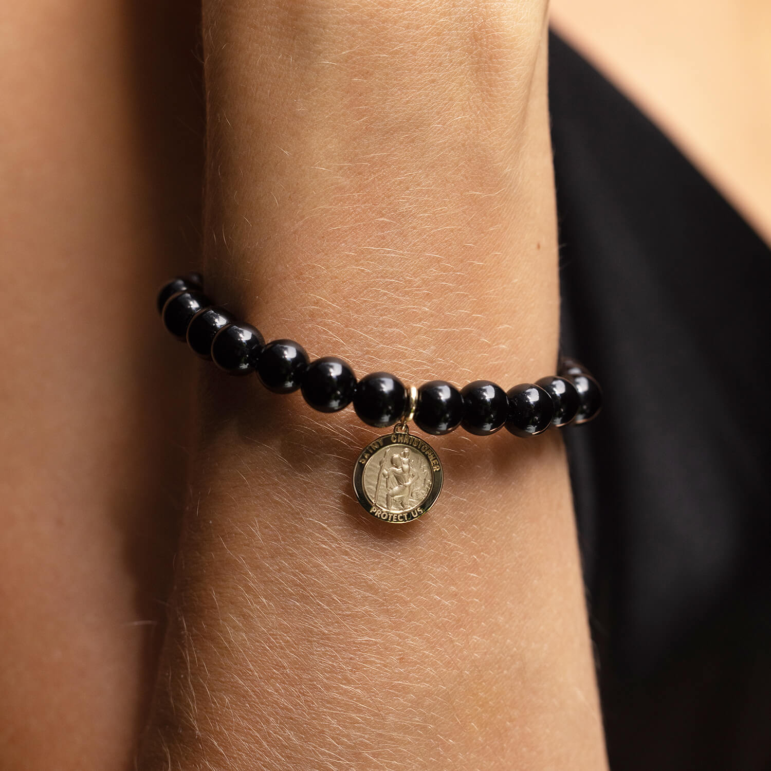 14k Onyx Bracelet with St. Christopher Charm - 8mm BG001145