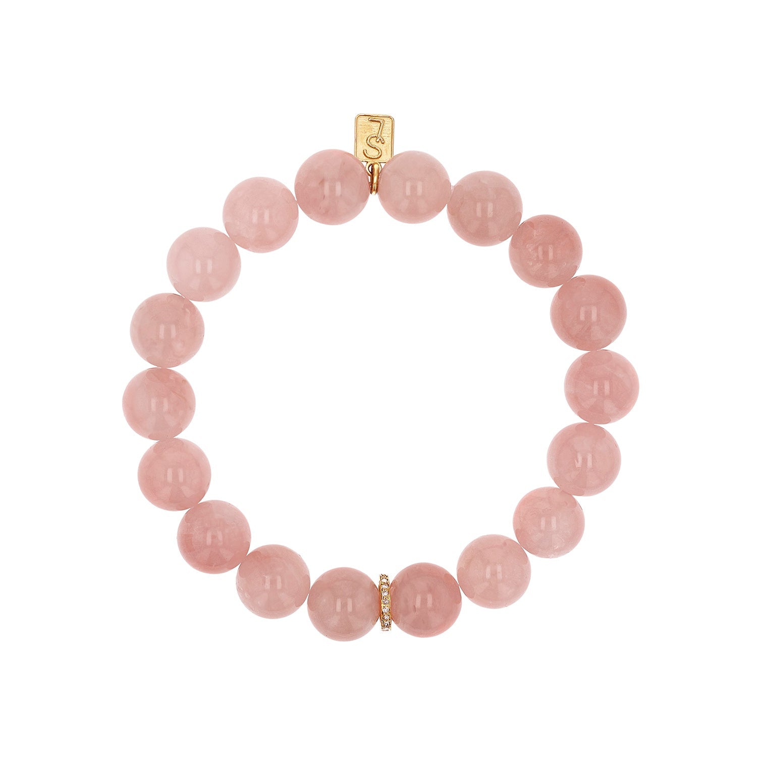 14k Rose Quartz Bracelet with 1 Diamond Rondelle - 10mm BG001169