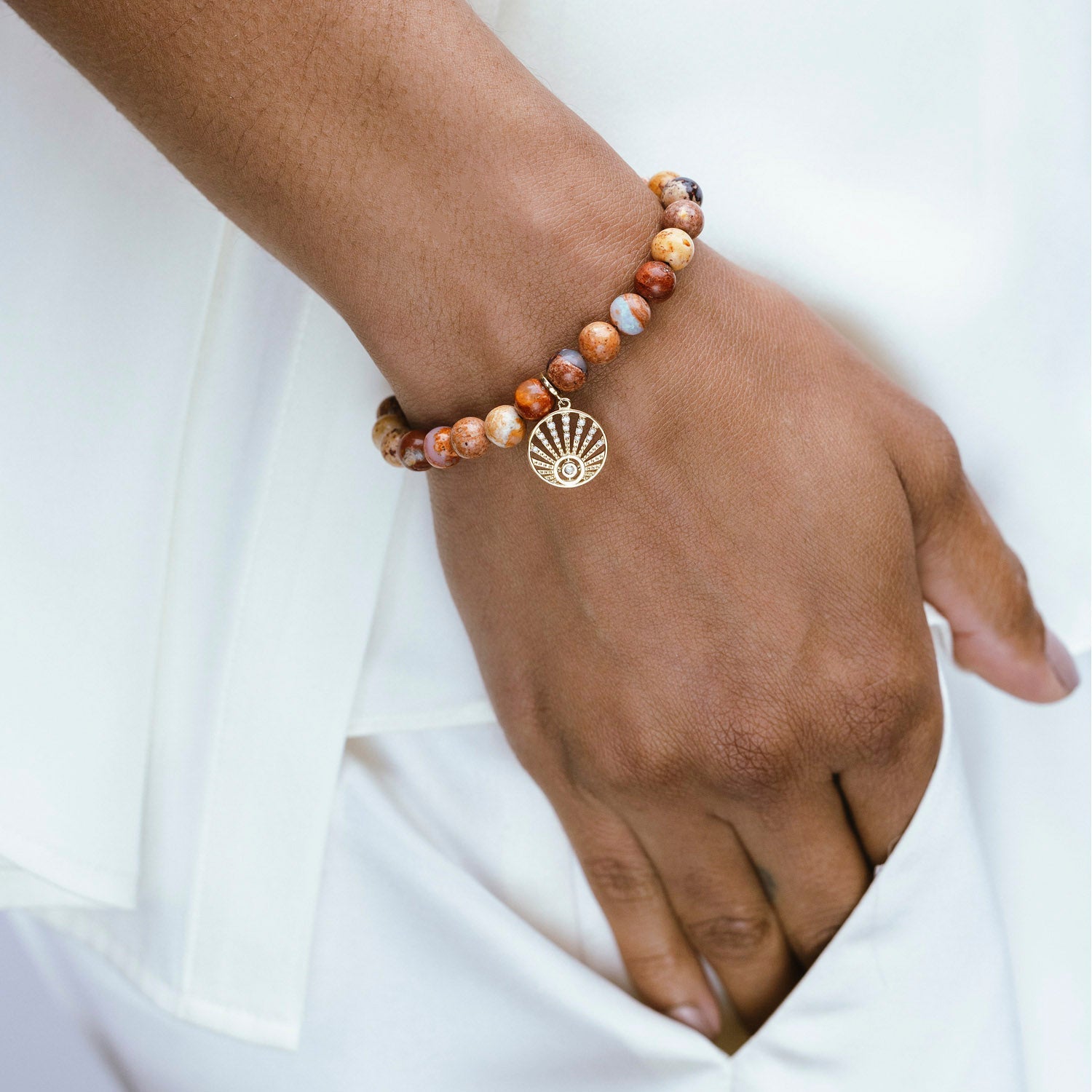 14k Mexican Fire Opal Bracelet with Diamond Sunrise Charm BG001182