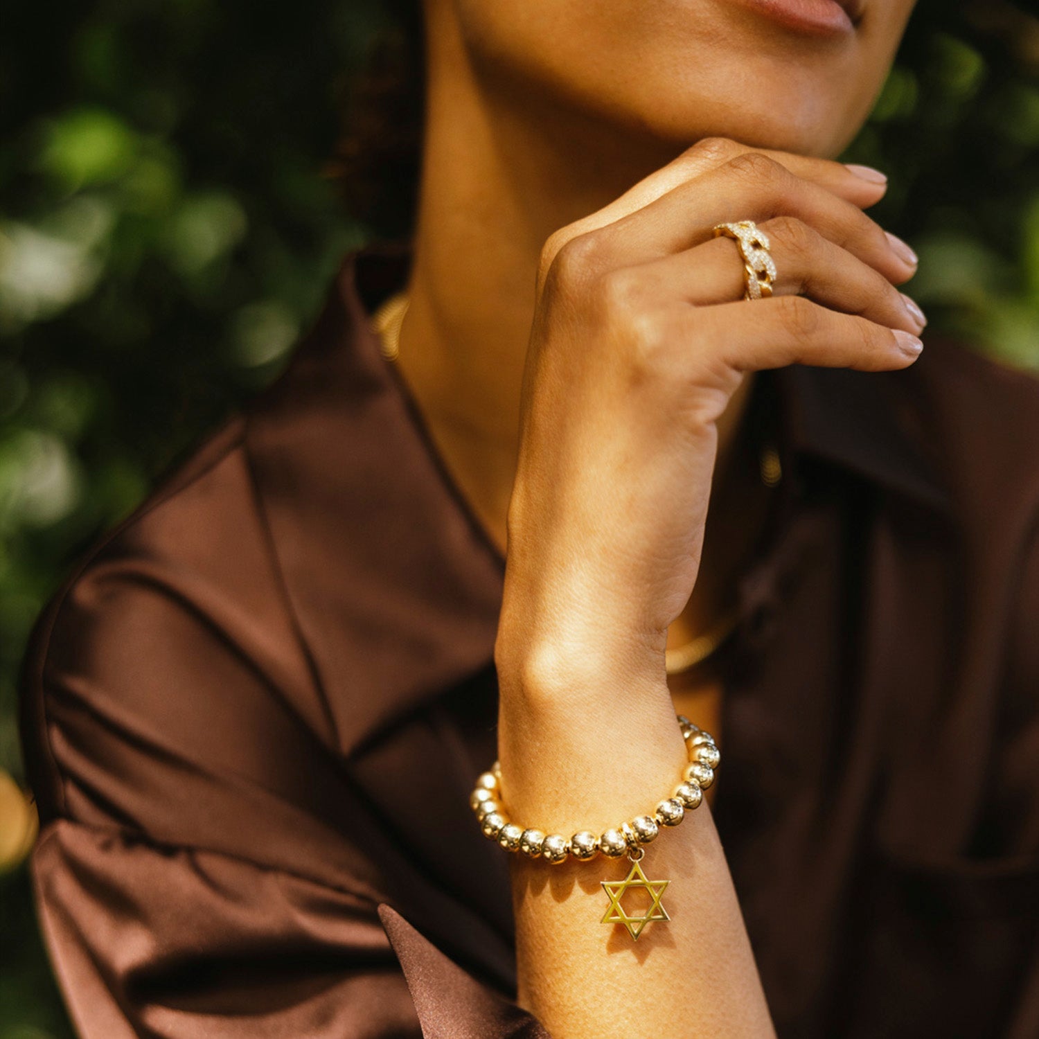 14k Yellow Gold Beaded Bracelet with Star of David Charm BG001214