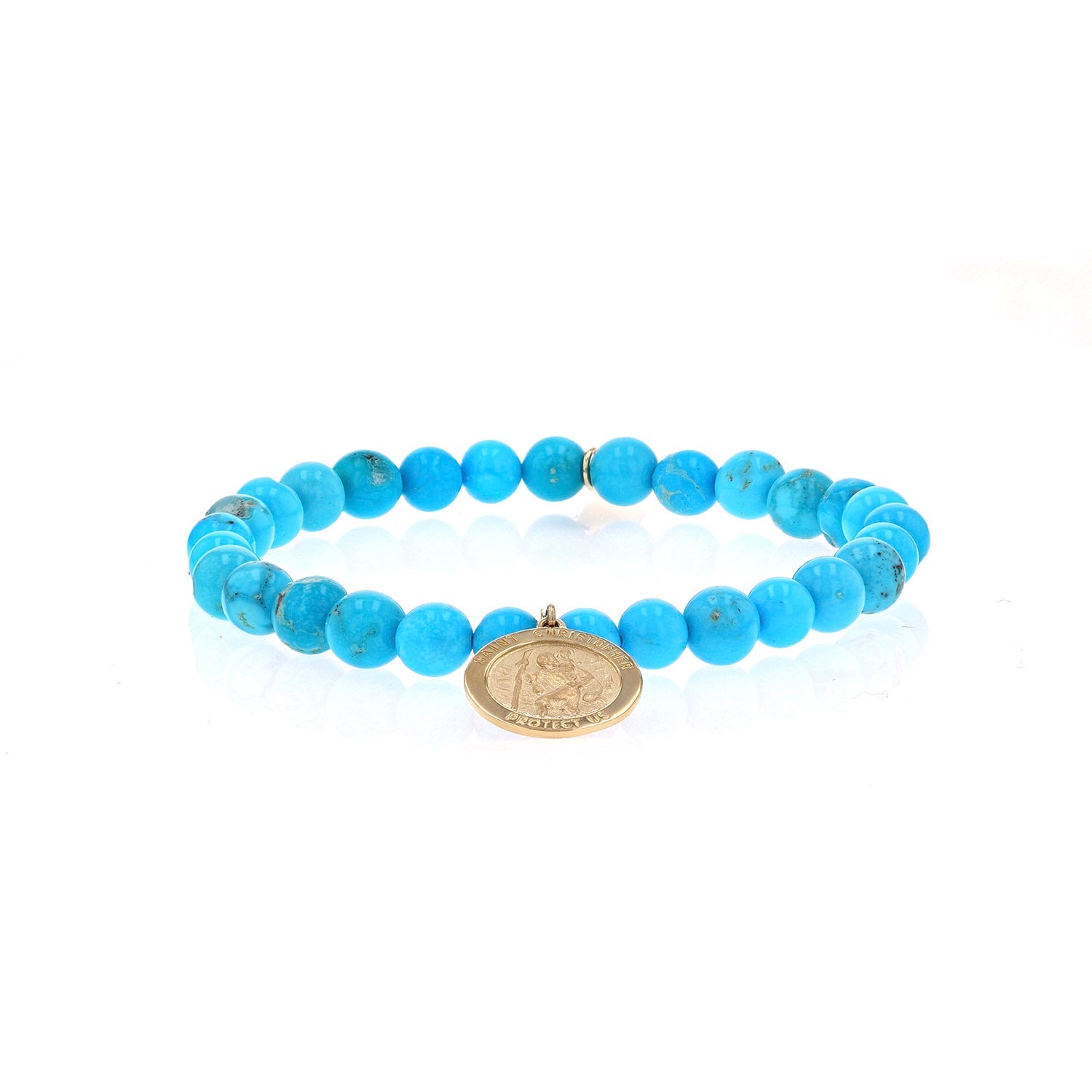 14k Sleeping Beauty Turquoise Bracelet with St. Christopher Charm - 6mm BG001270