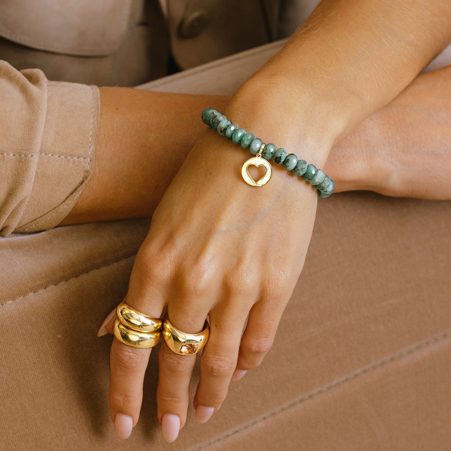 14k Emerald Bracelet with Open Heart Charm - 7mm BG001289