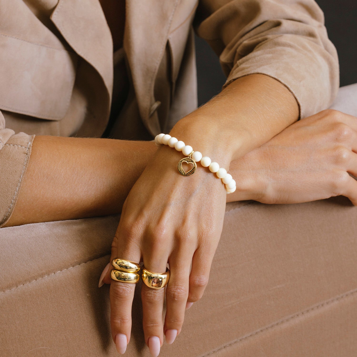 14k Bone Bracelet with Open Heart Charm - 8mm BG001290