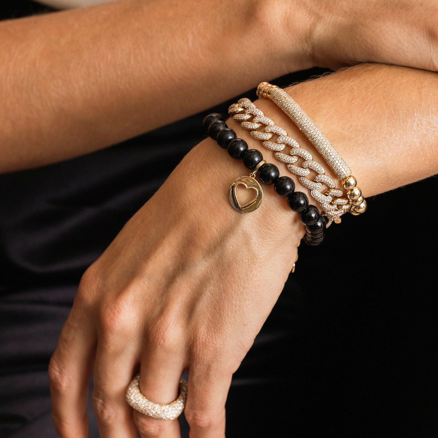 14k Onyx Bracelet with Open Heart Charm - 8mm BG001294