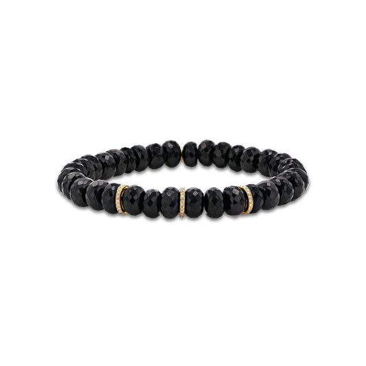 14k Spinel Beaded Bracelet with Diamond Rondelles - 8mm