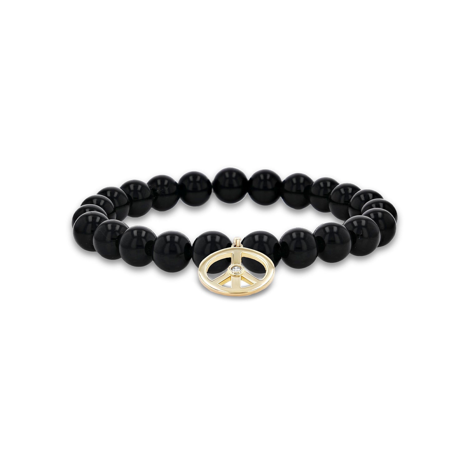 14k Onyx Bracelet with Peace Sign Charm - 8mm BG001329