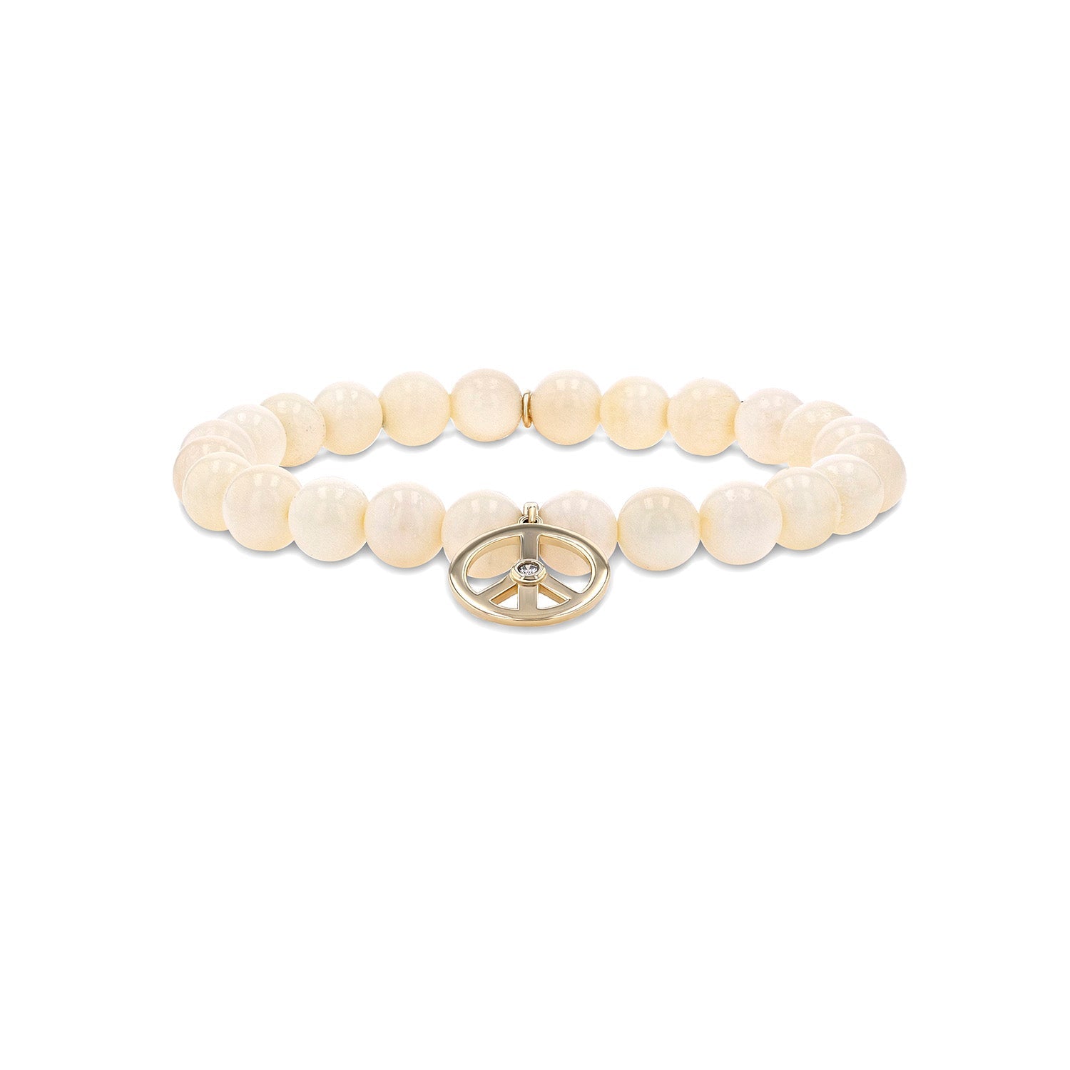 14k Bone Bracelet with Peace Sign Charm - 8mm BG001330