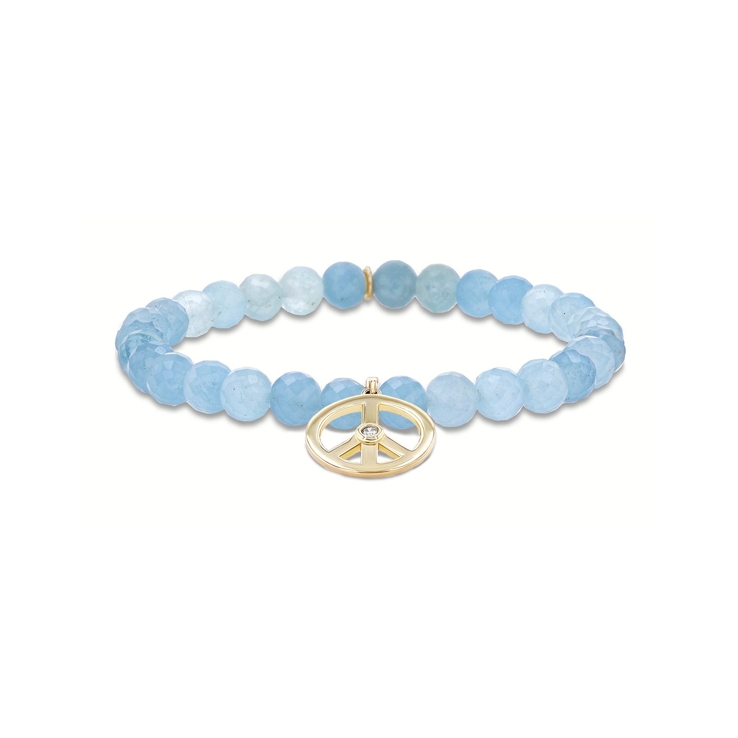 14k Aquamarine Bracelet with Peace Sign Charm - 6mm BG001333