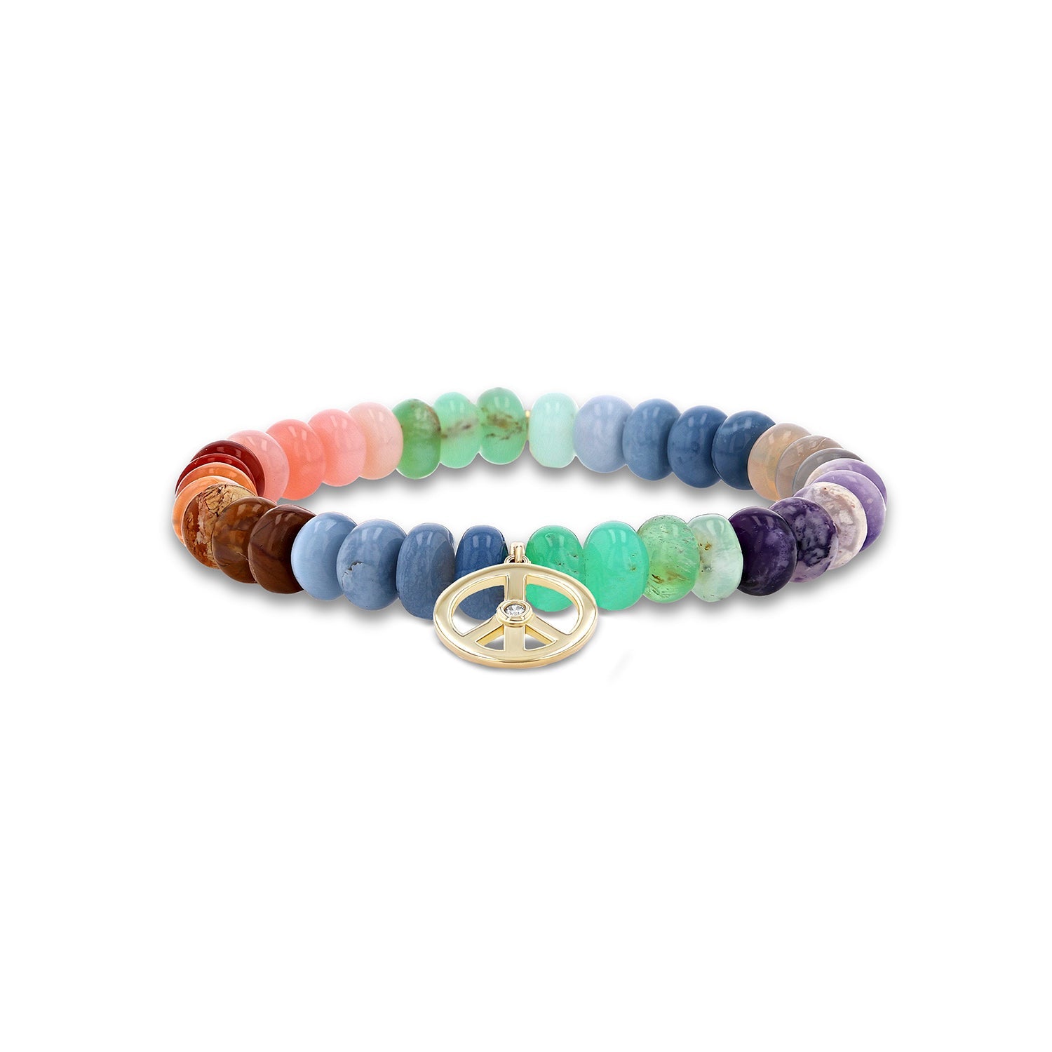 14k Rainbow Opal Mix Bracelet with Peace Sign Charm - 8mm BG001334