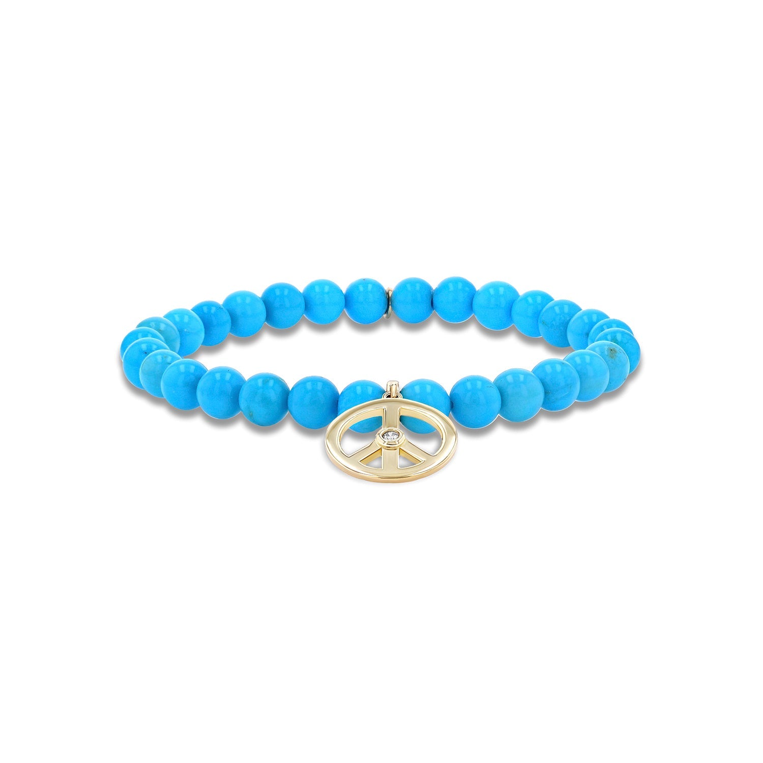 14k Sleeping Beauty Turquoise Bracelet with Peace Sign Charm - 6mm BG001335