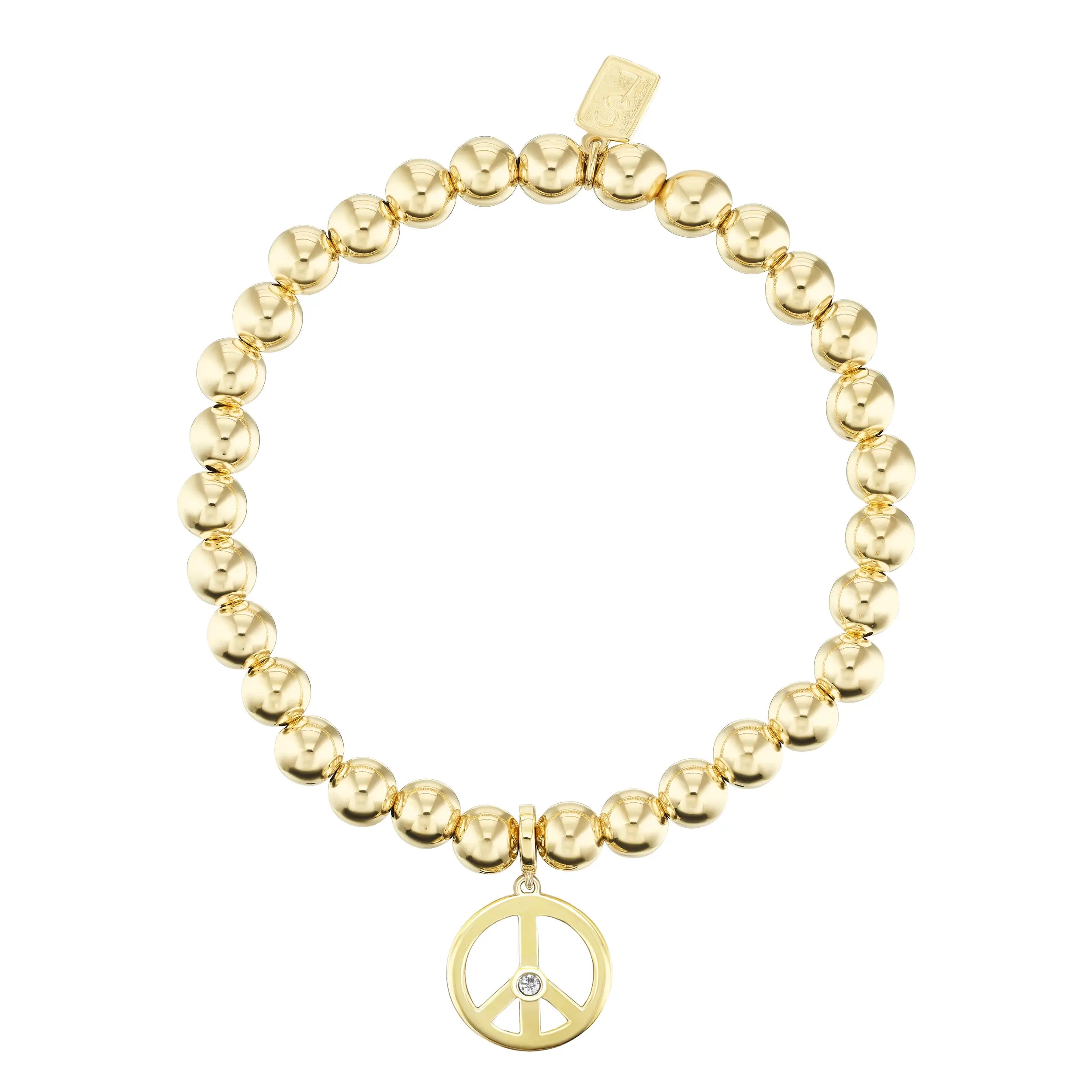 14k Bali Beaded Bracelet with Peace Sign Charm - 6mm