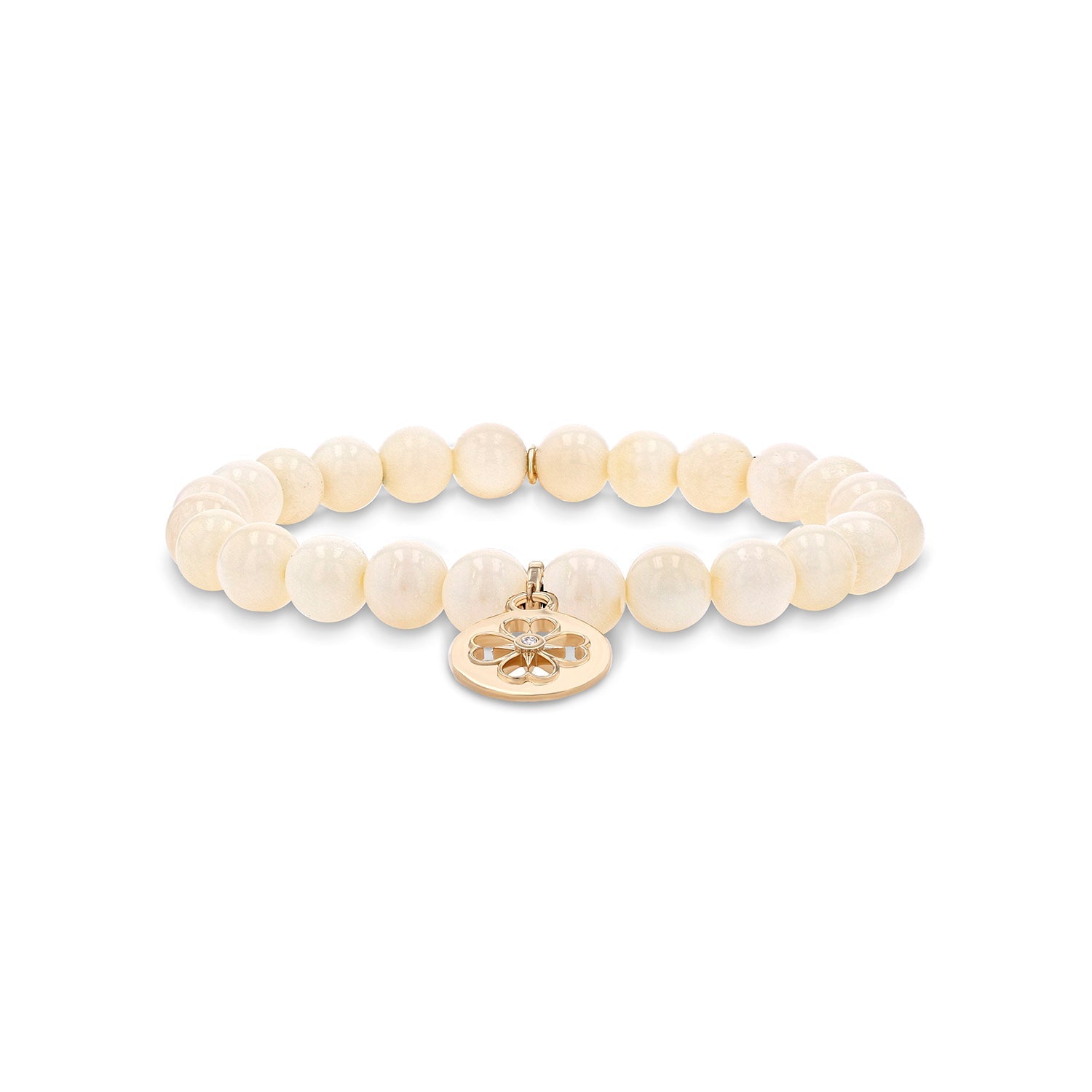 14k Bone Bracelet with Open Clover Charm - 8mm BG001338