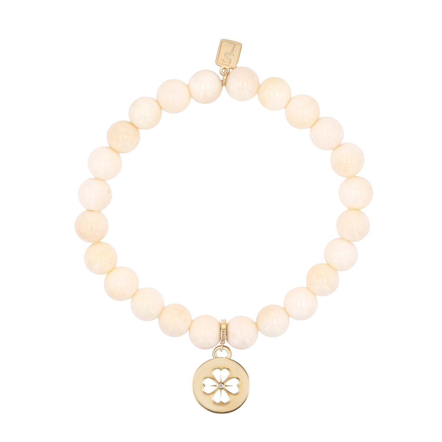 14k Bone Bracelet with Open Clover Charm - 8mm
