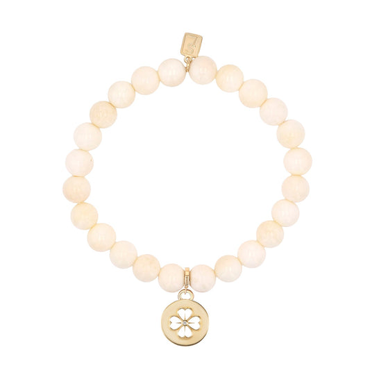 14k Bone Bracelet with Open Clover Charm - 8mm